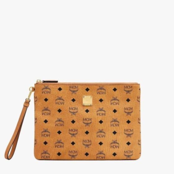 Wristlet Zip Pouch in Visetos Original - Cognac