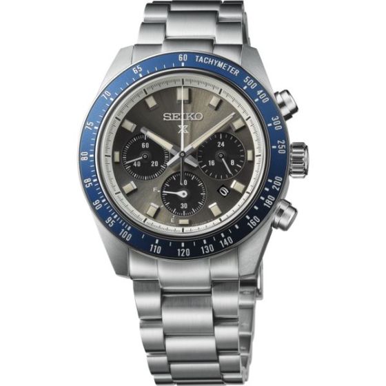 Seiko Prospex Speedtimer SS Solar Chronograph Charc. Gray Dial Blue Bezel