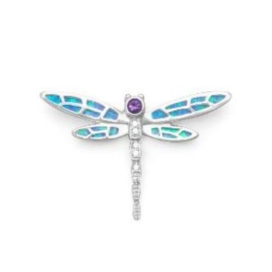 Sterling Silver, CZ & Blue Opal dragonfly necklace