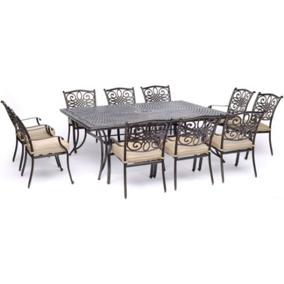 Traditions 11-Piece Dining Set in Tan with Ten Stationary Dining Chairs and an Extra-Long Dining Tab
