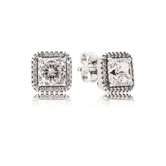 Square Sparkle Halo Stud Earrings