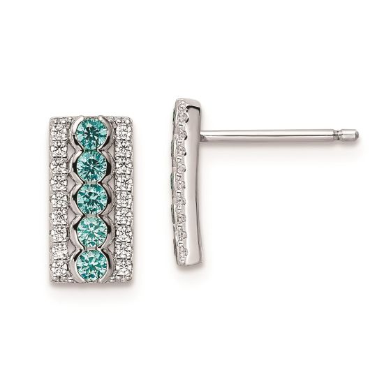 Sterling Silver Aqua and White CZ Earrings