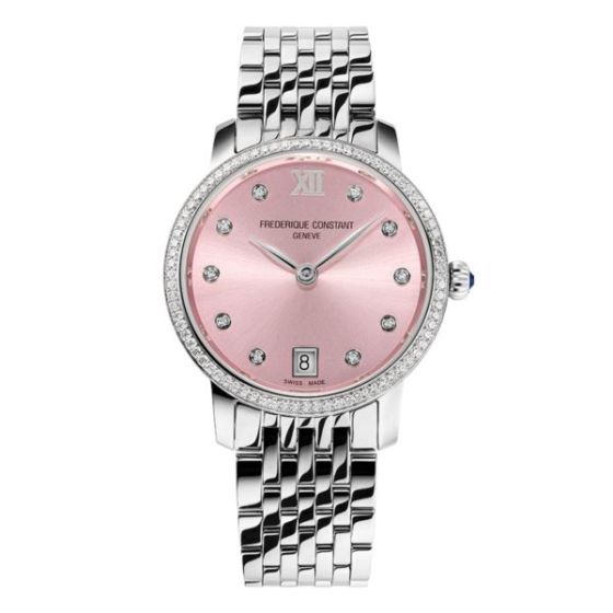 Ladies' Classic Slimline Stainless Steel Bracelet watch, Pink dial