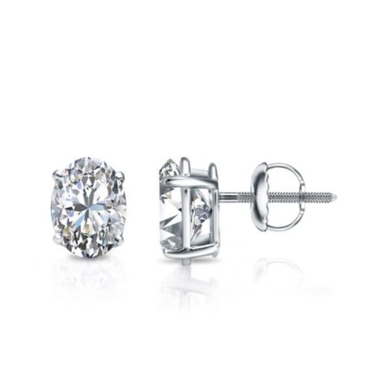 Bright White Pristine Oval Lab Grown Diamond Screwback Stud in 14K White Gold 1.00ct, GH, VS