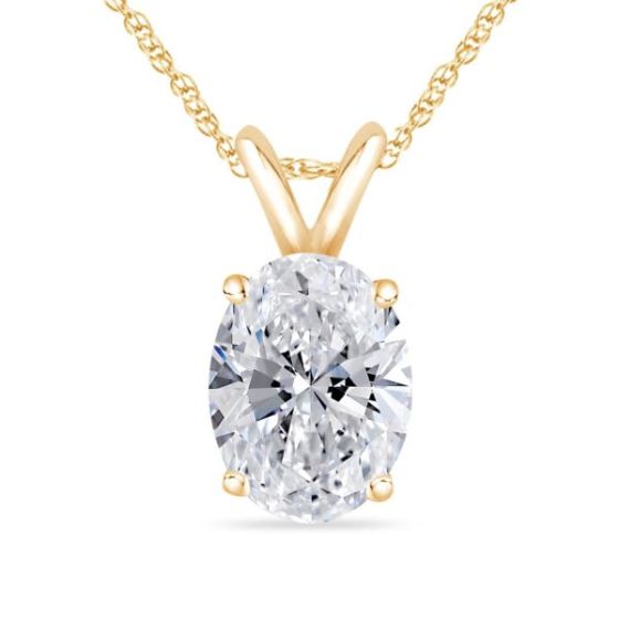 Bright White Pristine Oval Lab Grown Diamond Pendant with chain in 14K Yellow Gold 1.20ct, GH,VS