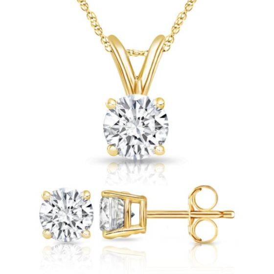 Bright White Round Lab Grown Diamond Prime Set in 10K Yellow Gold 0.12ct, Color-FG, Clarity-SI2 I1