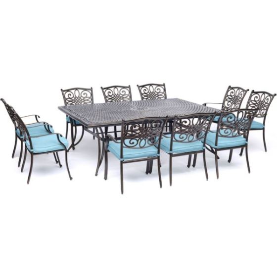 Traditions 11-Piece Dining Set in Blue with Ten Stationary Dining Chairs and an Extra-Long Dining Ta