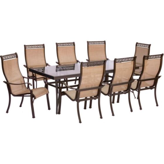 Monaco 9-Piece Dining Set with Eight Stationary Dining Chairs and an Extra Long 42 In. x 84 In. Glas