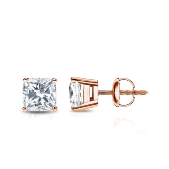 Bright White Pinnacle Cushion Lab Grown Diamond Screwback Stud in 14K Rose Gold 0.95ct, GH, VVS
