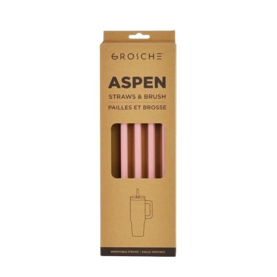 GROSCHE Aspen 40 oz 5 pack spare plastic straws - Rose Pink