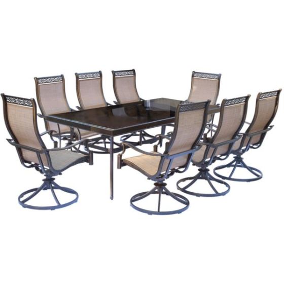 Monaco 9-Piece Dining Set with Eight Swivel Rockers and an Extra Long 42 In. x 84 In. Dining Table