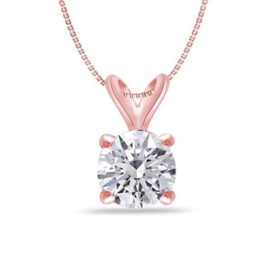Bright White Round Lab Grown Diamond Pendant in 14K Rose Gold 0.50ct, Color-FG, Clarity-VS