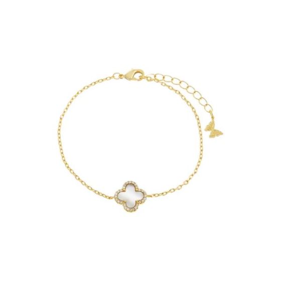 Pave Outlined Four Leaf Clover Bracelet Size 7