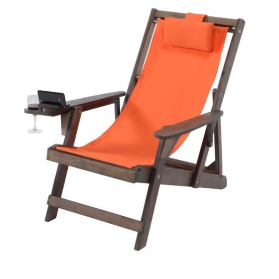 Romantic Collection - Canvas Sling Chair w/Beverage Holder - Dark Brown, Orange