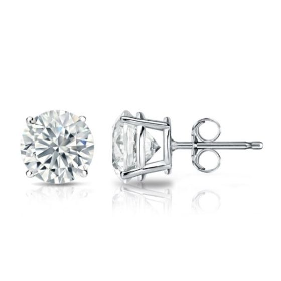 Bright White Round Lab Grown Diamond Stud in 14K White Gold 1.20ct, Color-FG, Clarity-VVS