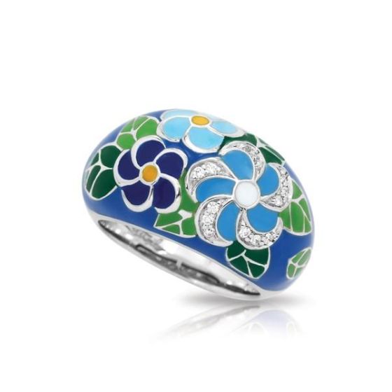 Belle Etoile Round Cubic Zirconia studded Blue Background Melia Size-7 Ring - 925 Sterling Silver