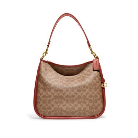 Coated Canvas Signature Cary Shoulder Bag - Tan Rust/Brass