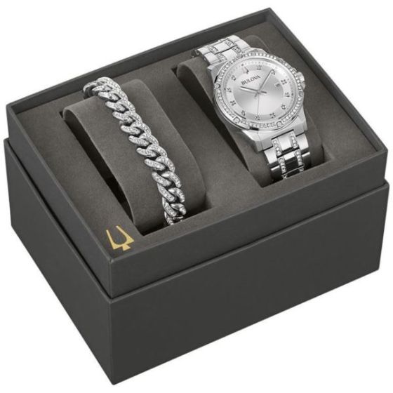 Men's Crystal Box Set with Silver Tone Watch And Bracelet