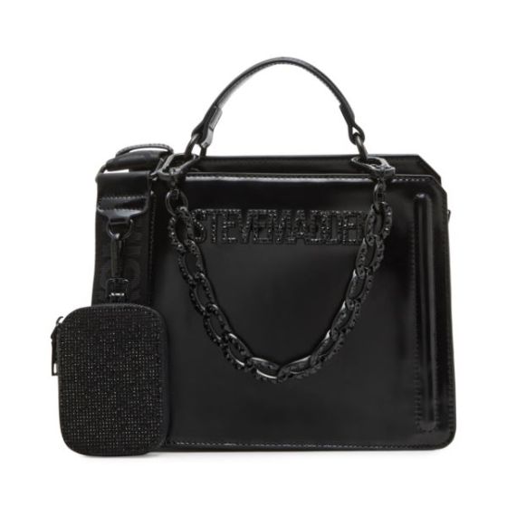 BEVELYN Top Handle Satchel - Black Rhinestone