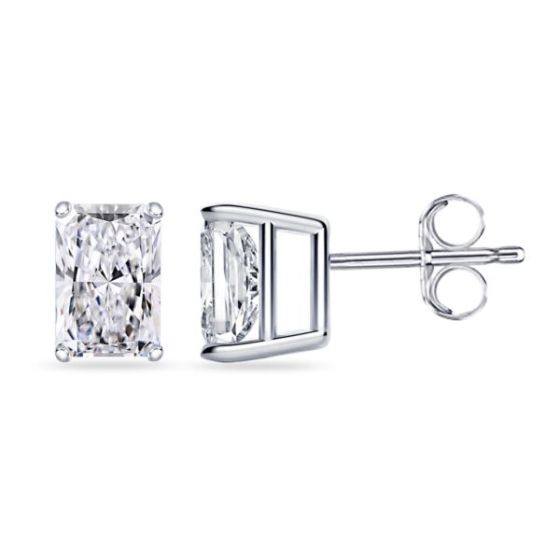 Bright White Pinnacle Radiant Lab Grown Diamond Stud in 14K White Gold 1.20ct,Color-GH,Clarity-VVS