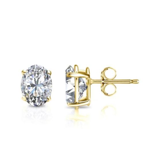 Bright White Pristine Oval Lab Grown Diamond Stud in 14K Yellow Gold 1.00ct, Color-GH,Clarity-VS