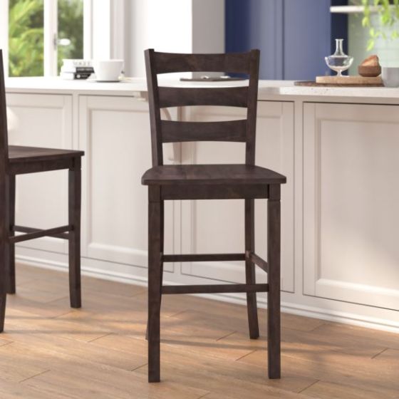 Commercial Grade Wooden Bar Height Stool in Gray Wash, Set of 2 Walnut