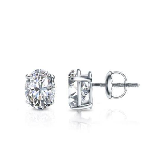 Bright White Pinnacle Oval Lab Grown Diamond Screwback Stud in 14K White Gold 0.60ct, GH, VVS