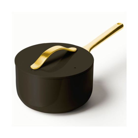 3qt Iconics Nonstick Ceramic Saucepan Black/Gold