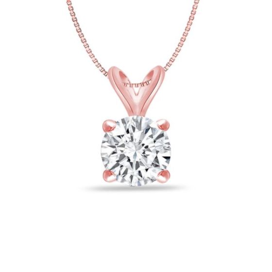 Bright White Round Lab Grown Diamond Pendant in 14K Rose Gold 0.25ct, Color-FG, Clarity-VVS