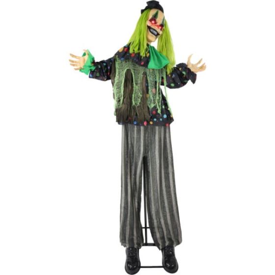Lifesize Animatronic Clown with Lights and Sound, Indoor/Covered Outdoor Halloween Decoration