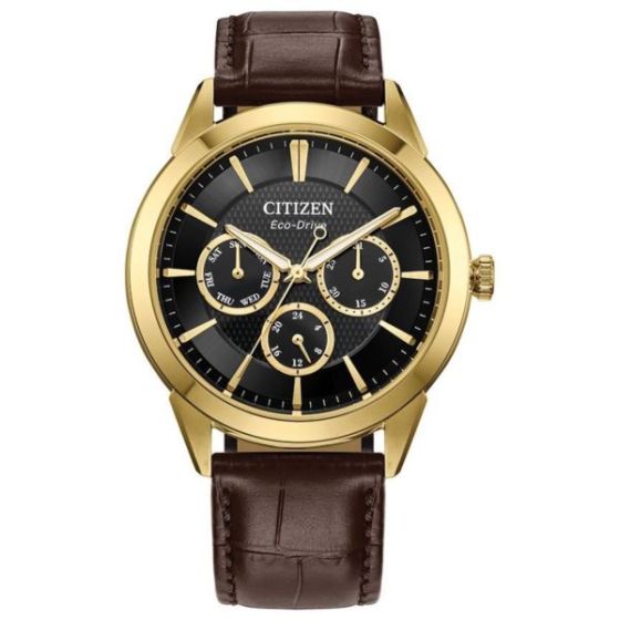 Men's Rolan Black Dial Leather Strap Watch
