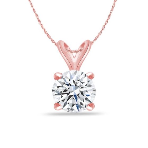 Bright White Round Lab Grown Diamond Pendant in 14K Rose Gold 0.75ct, Color-FG, Clarity-VS SI