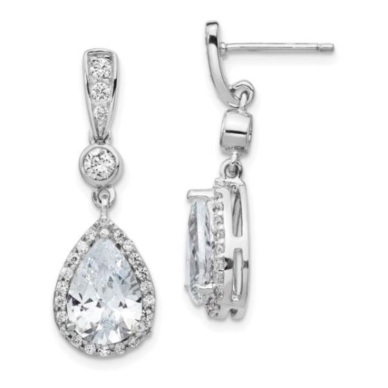 Sterling Silver Cheryl M Rhodium-plated Teardrop CZ Post Dangle Earrings