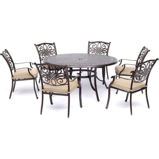 Traditions 7-Piece Dining Set in Tan with Six Dining Chairs and a 60 In. Cast-top Table