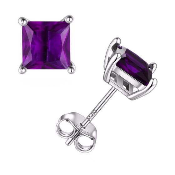Solid 925 Sterling Silver Amethyst Stud Earrings