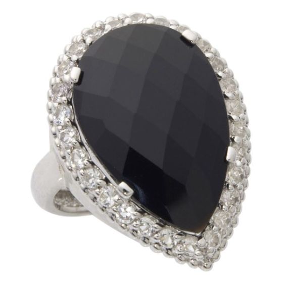 Black Onyx & White Sapphire Ring Size 6