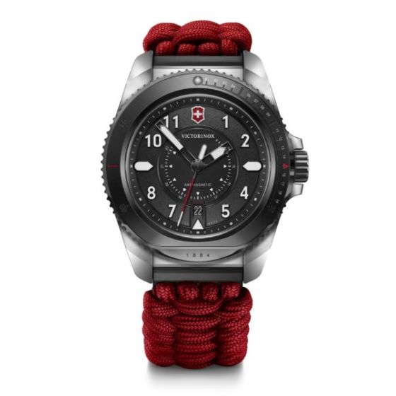 Journey Quartz Le 43mm, Silver Stainless Steel Case, Black Dial, Red Paracord Strap