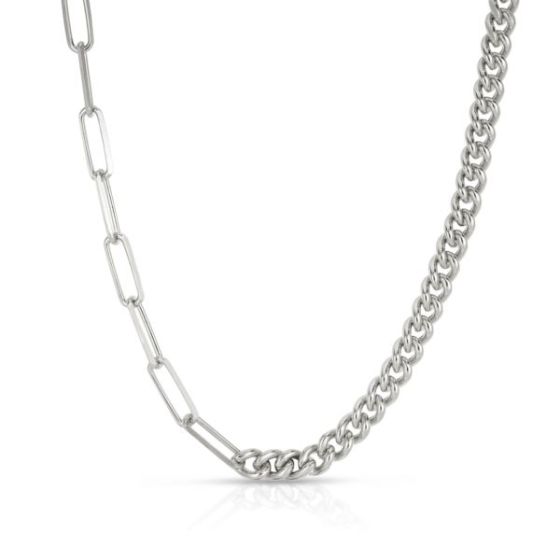 Curb and Paperclip Necklace Silver