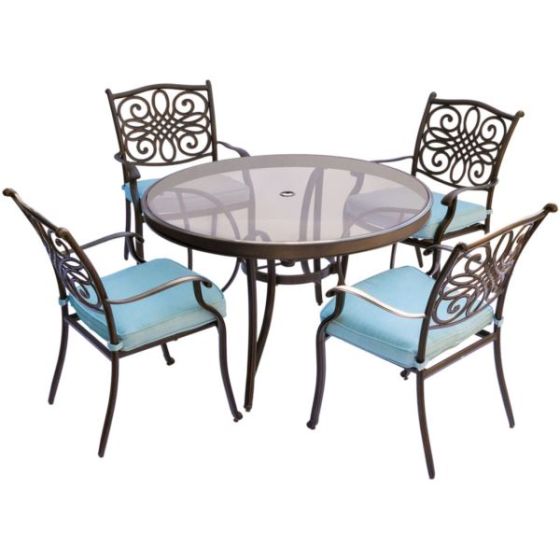 Traditions 5-Piece Dining Set in Blue with 47 in. Glass-top Table