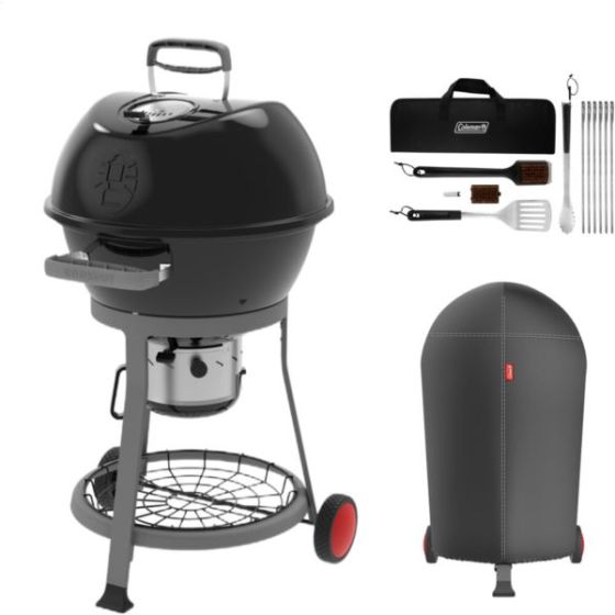 Cookout Grilling Kit with Charcoal Kettle Grill, Heavy-Duty Cover, and 12-Piece Tool Set