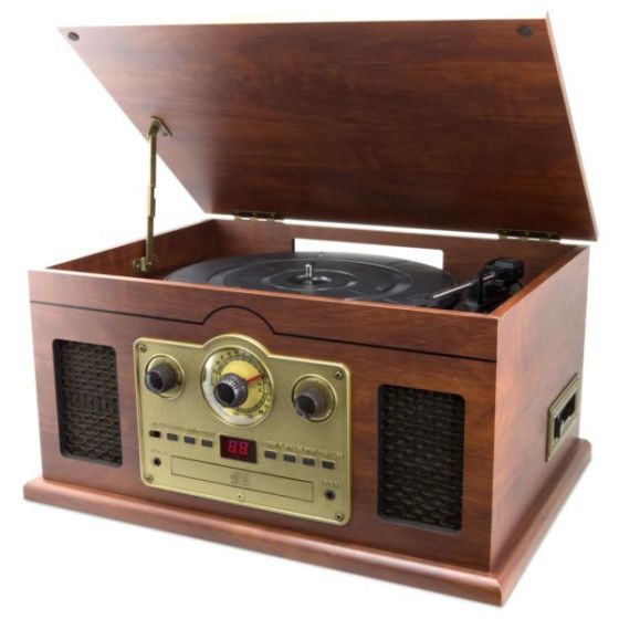iLive Retro Turntable System w/CD/Cassette Player/AM-FM Radio
