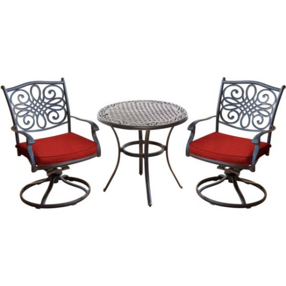 Traditions 3-Piece Bistro Set in Red with a 32 in. Cast-Top Table