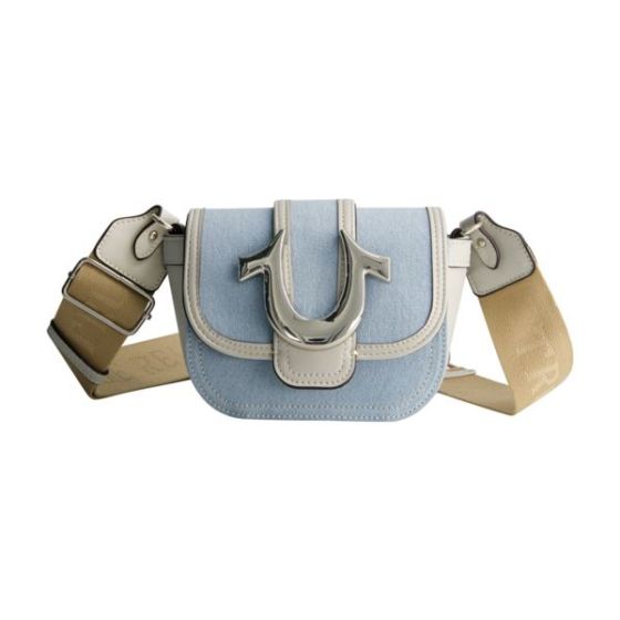 Colored Denim Mini Horseshoe Flap Bag