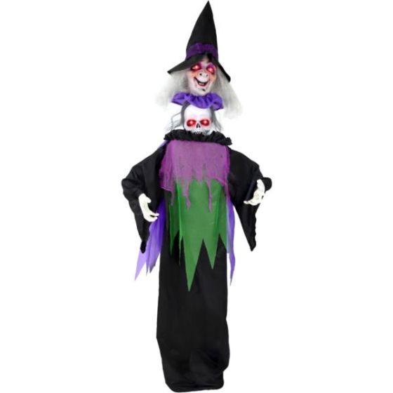 Lifesize Animatronic Witch with Lights and Sound, Indoor/Covered Outdoor Halloween Decoration