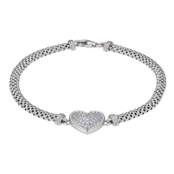 Steling Silver CZ Heart Mesh Bracelet Size 7.25