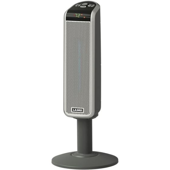 Space-Saving Ceramic Pedestal Heater with Front-Facing Display and Digital Remote Control