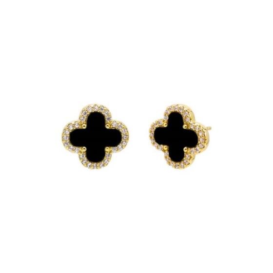 Pave Four-Leaf Clover Stud Earrings Size 12MM