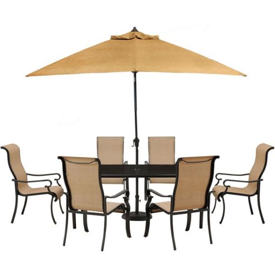 Brigantine 7-Piece Outdoor Dining Set with Glass-Top Table and 9 Ft. Umbrella