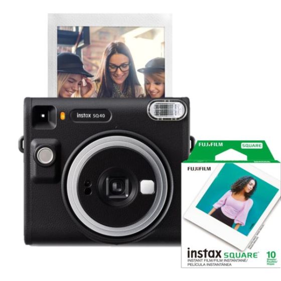 Instax SQUARE SQ40 Camera Bundle w/ 10 Count Film Black