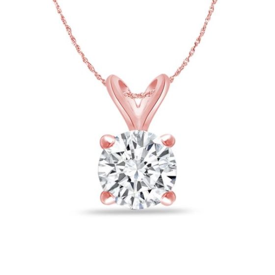 Bright White Round Lab Grown Diamond Pendant in 14K Rose Gold 0.75ct, Color-FG, Clarity-VVS